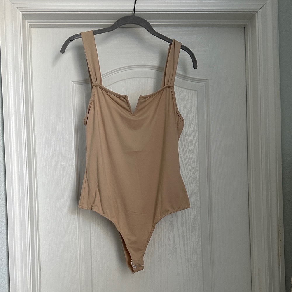 Sleek Beige Women's Bodysuit with Wide Straps